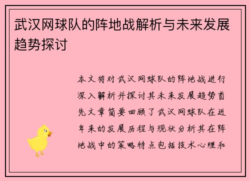 武汉网球队的阵地战解析与未来发展趋势探讨